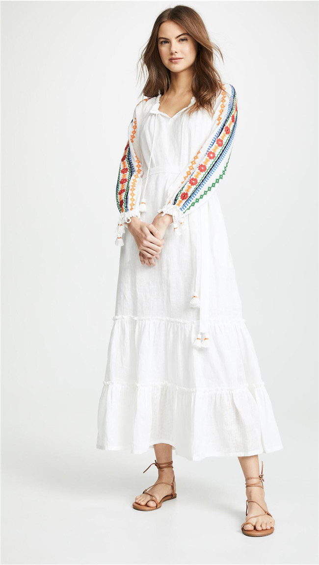 Tassels embroidery long long sleeve bandage dress