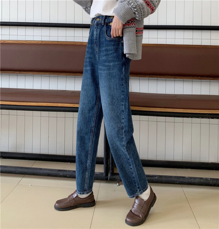 Buckle long pants loose jeans for women