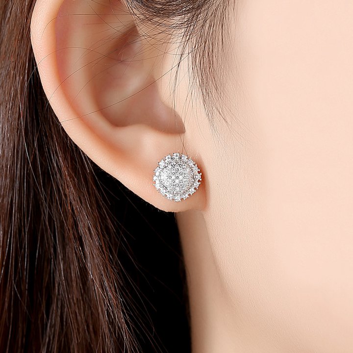 Simple European style stud earrings round zircon earrings