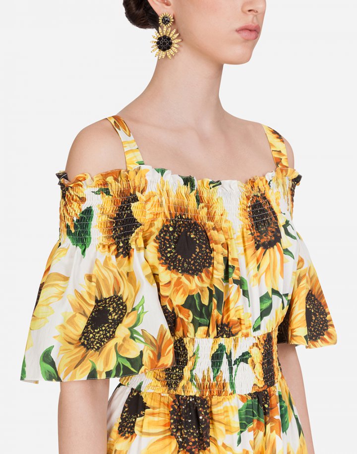 Spring printing long dress temperament sunflower dress