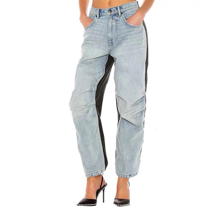 High waist straight jeans adjustable loose work pants