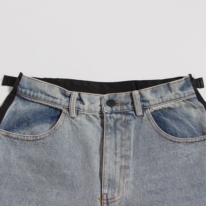 High waist straight jeans adjustable loose work pants