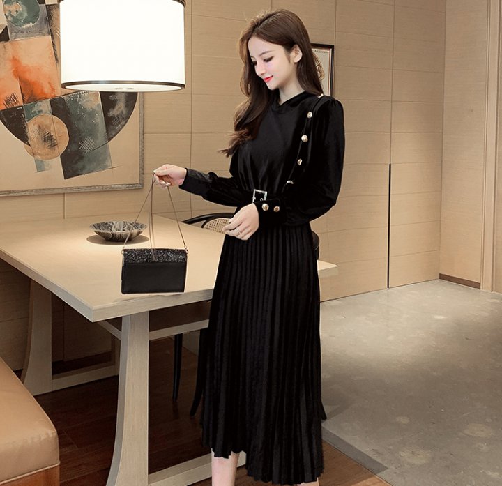 Bottoming watkins with belt slim pleated long dress for women