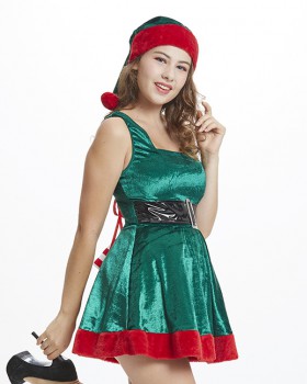 Christmas perform sling uniform singer winter green lady dress