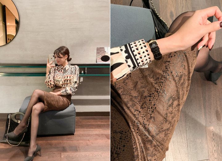 Long sleeve retro tops irregular skirt 2pcs set for women