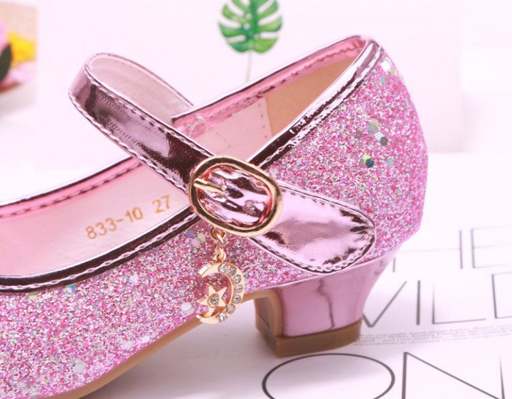 Sequins student leather shoes girl high-heeled shoes