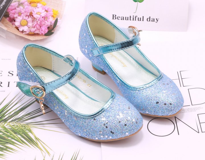 Sequins student leather shoes girl high-heeled shoes