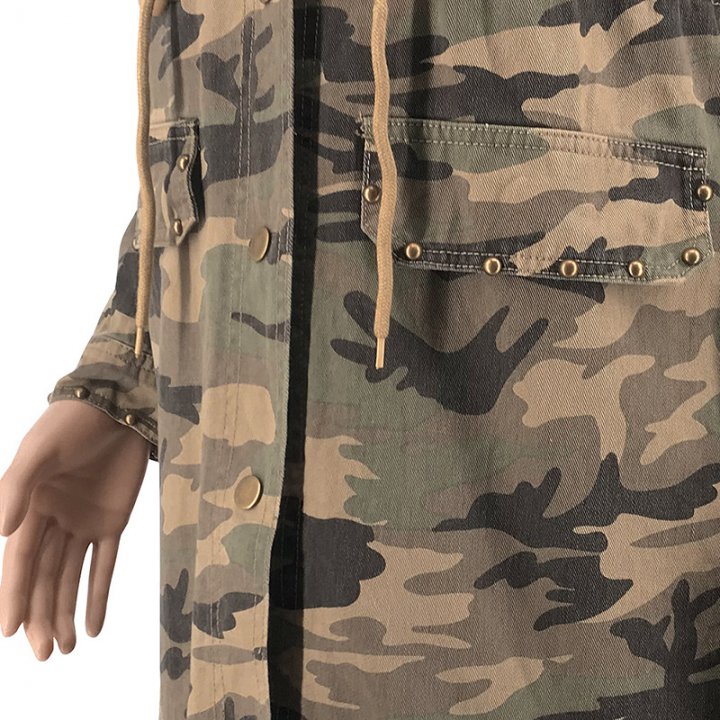 Rivet camouflage coat drawstring work clothing for women