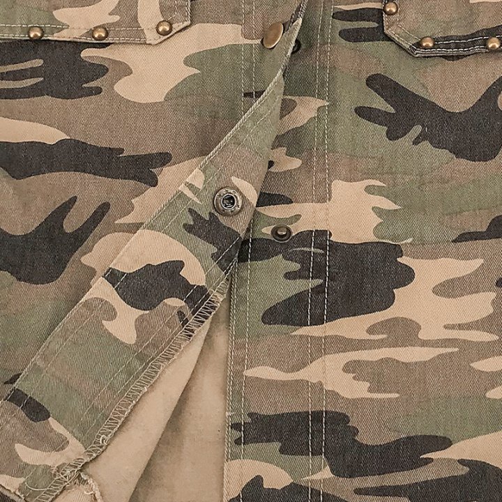 Rivet camouflage coat drawstring work clothing for women