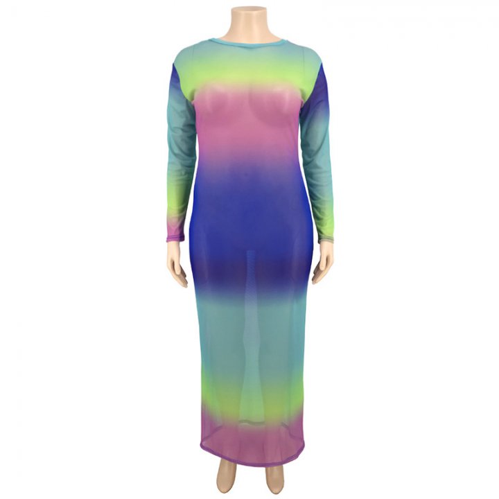 European style large yard long gauze printing colors dress