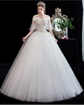 Flat shoulder pure France style bride wedding dress