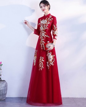 Chinese style bride cheongsam red evening dress