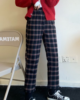 Autumn and winter thick plaid plus velvet sweet casual pants