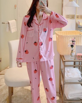 Long sleeve Casual homewear milk silk pajamas a set