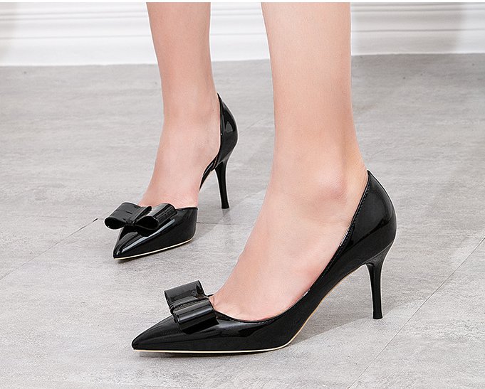 Slim pointed patent leather stilettos bow sexy shoes