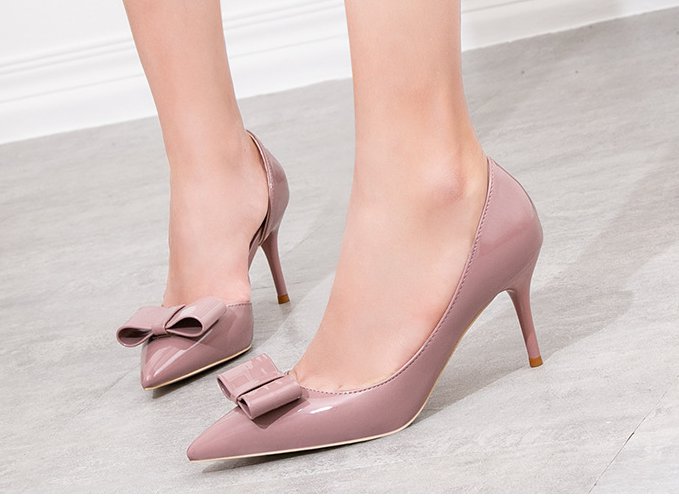 Slim pointed patent leather stilettos bow sexy shoes