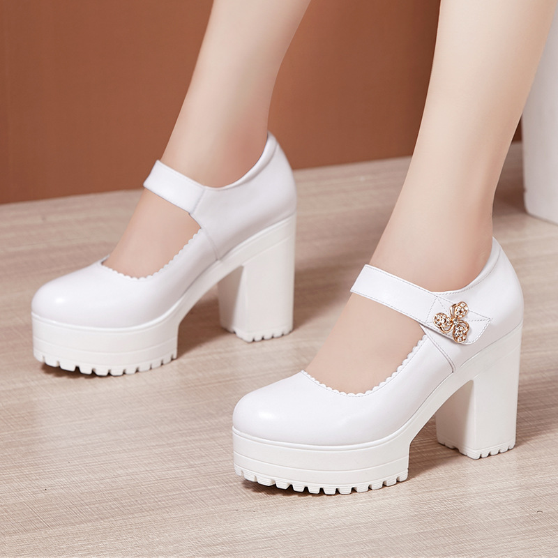 Catwalk thick shoes first layer cowhide platform