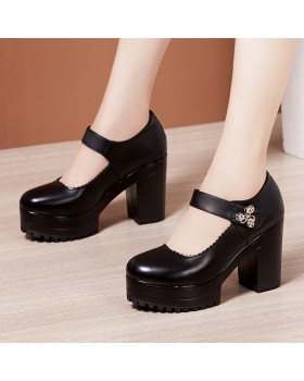 Catwalk thick shoes first layer cowhide platform
