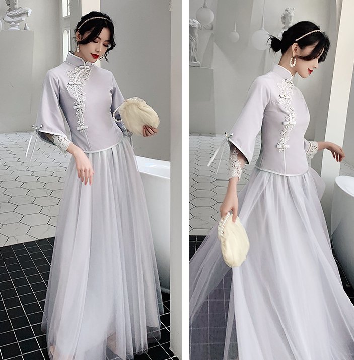 Long dress Chinese style bridesmaid dress for women