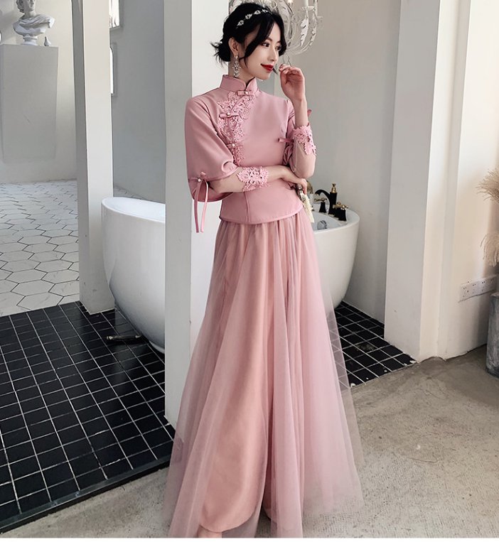 Long dress Chinese style bridesmaid dress for women
