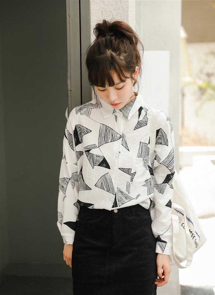 Loose spring floral shirt lazy Korean style clavicle for women