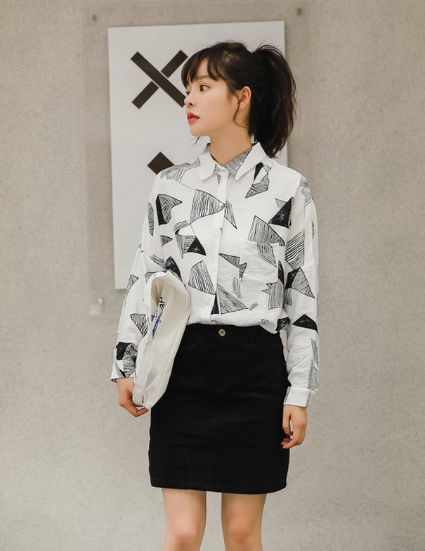 Loose spring floral shirt lazy Korean style clavicle for women