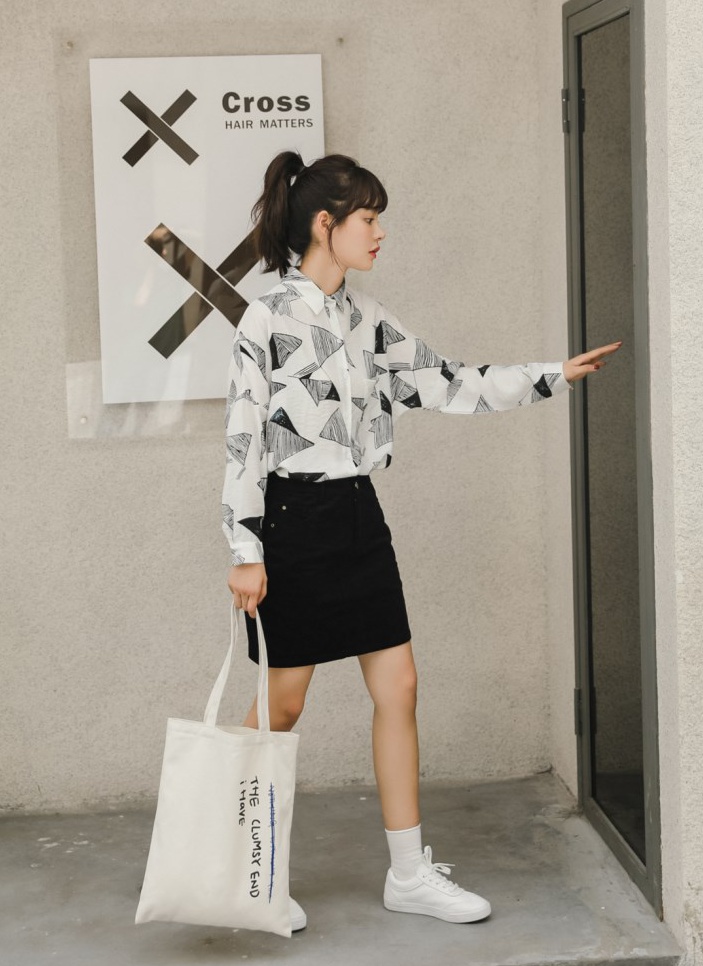 Loose spring floral shirt lazy Korean style clavicle for women