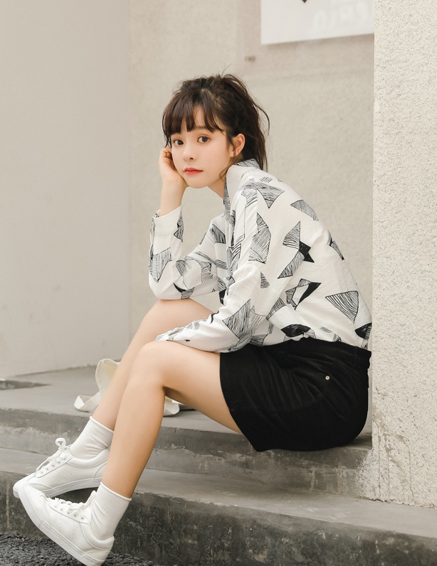 Loose spring floral shirt lazy Korean style clavicle for women