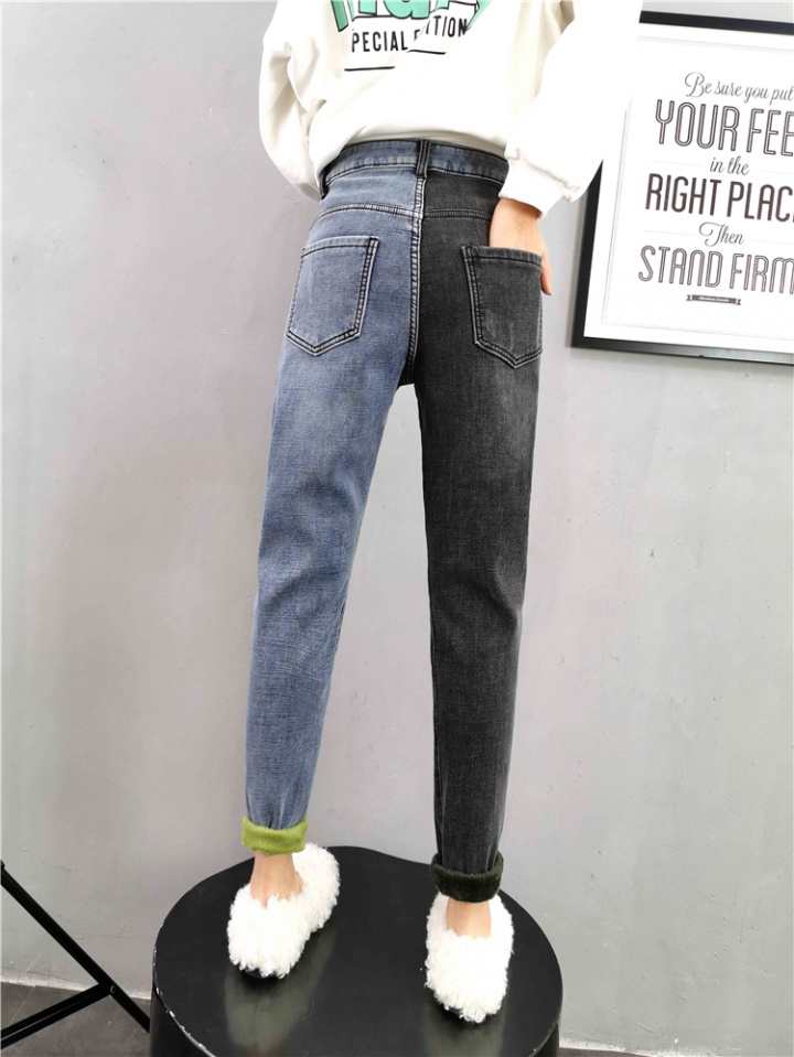 Thick mixed colors collapse pants splice jeans for women