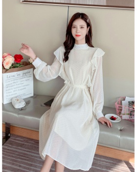 Spring lady chiffon wood ear slim Korean style dress