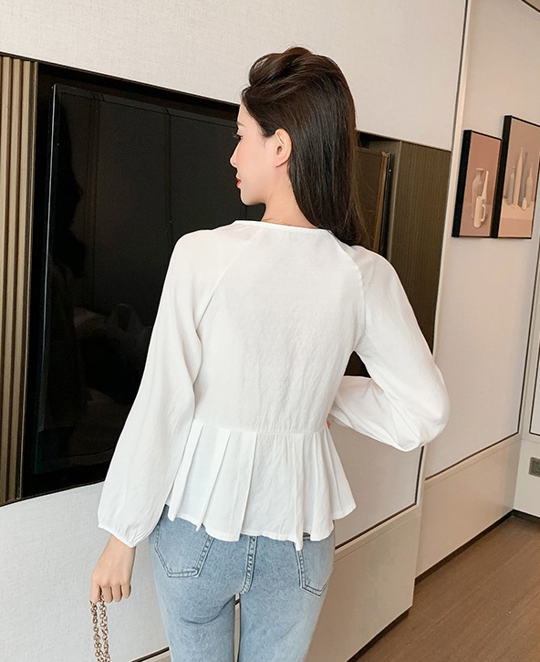 V-neck spring and summer shirt cotton linen tops for women