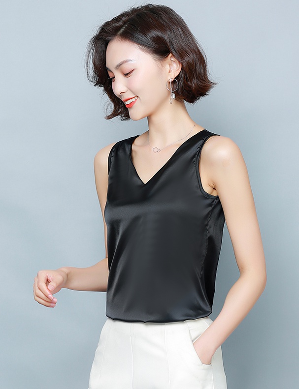Real silk sleeveless tops spring and summer V-neck vest