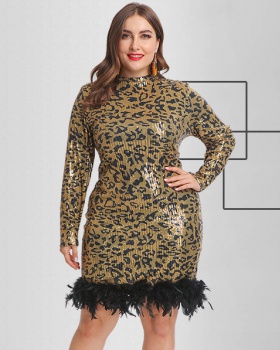 Sequins large yard feather leopard dress for women
