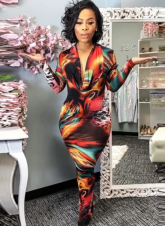 European style low-cut printing tight sexy dress