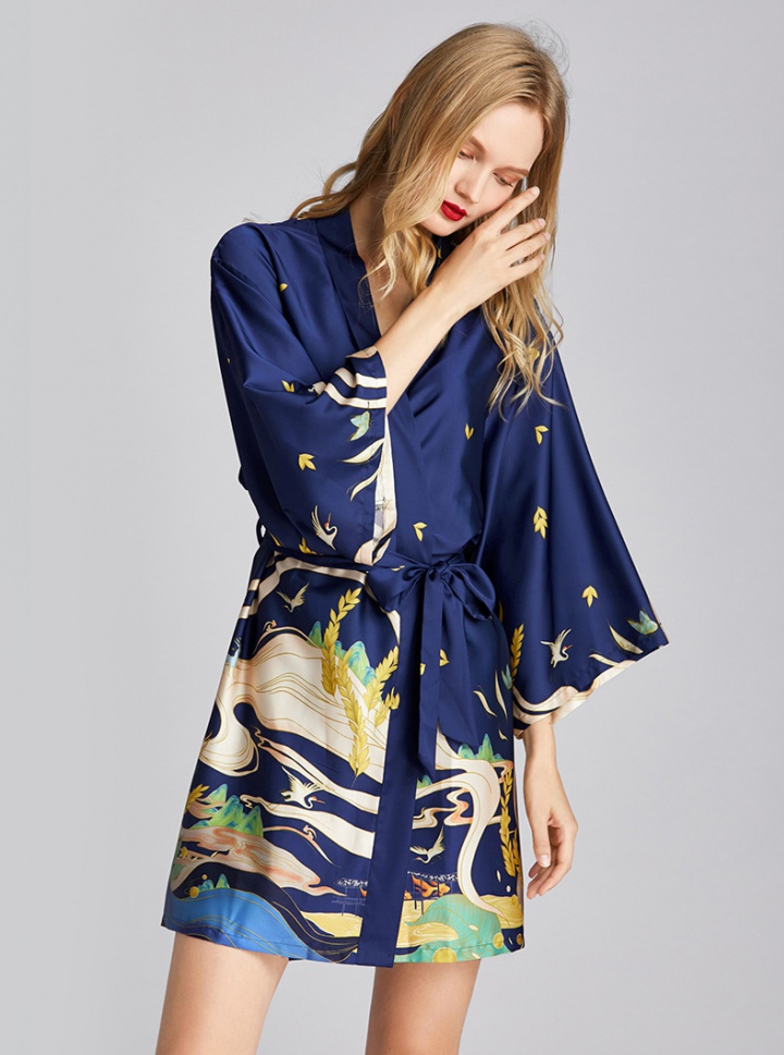 Homewear silk nightgown printing bathrobes