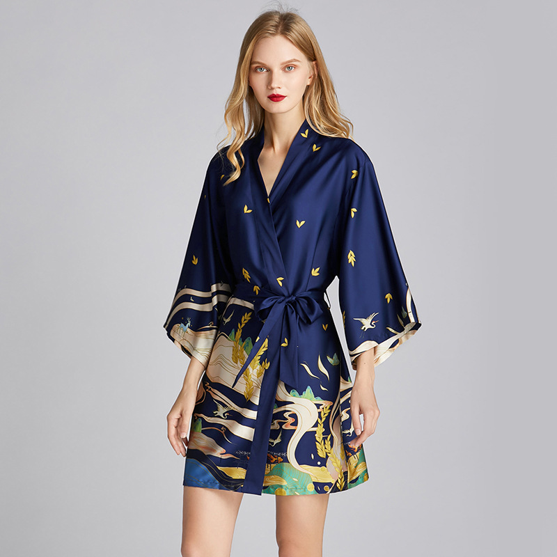 Homewear silk nightgown printing bathrobes