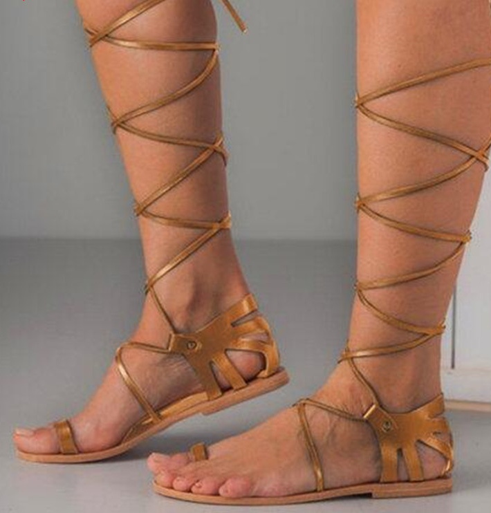 Spring and summer flat European style bandage sandals