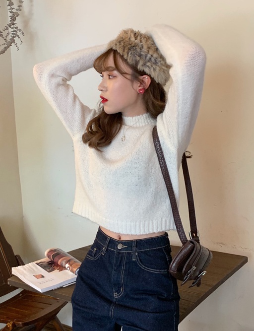 Thermal spring tops pure half high collar sweater