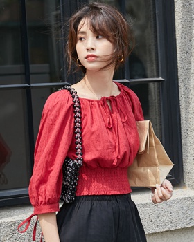 Summer horizontal collar shirt slim red tops for women