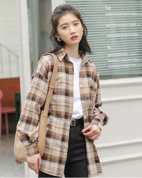 Korean style plaid autumn slim cotton shirt