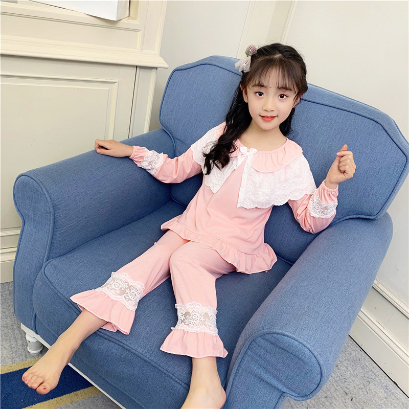 Child girl long sleeve cotton homewear pajamas a set