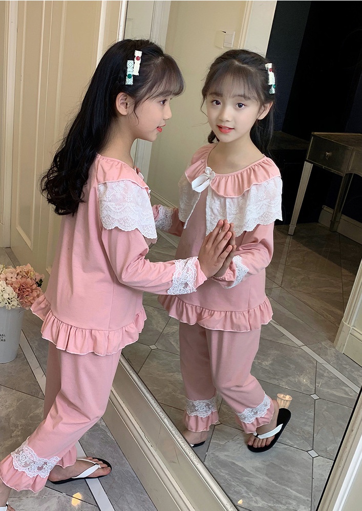 Child girl long sleeve cotton homewear pajamas a set