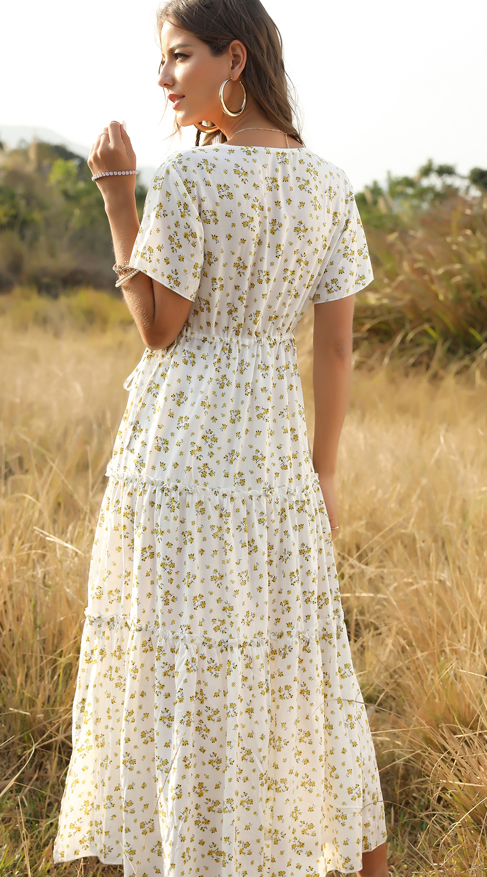 Bohemian style jumpsuit floral long dress for women