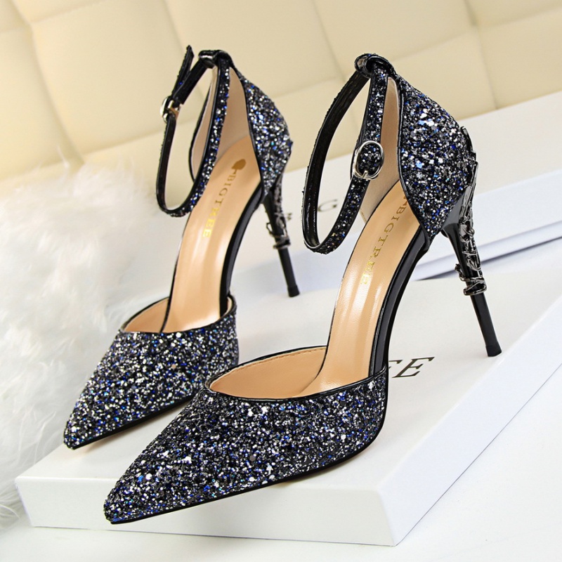 Pointed high-heeled metal decoration sandals for women