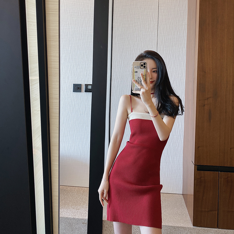 Strapless slim spring sleeveless Korean style dress for women