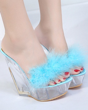 Glass summer slippers high-heeled platform for women