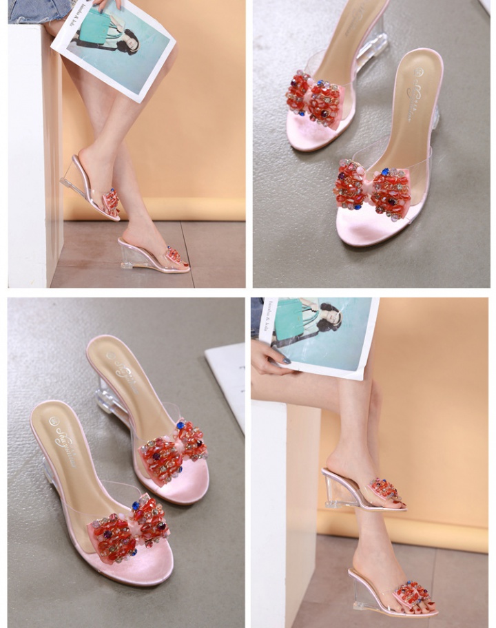 Transparent rhinestone slippers sexy sandals for women
