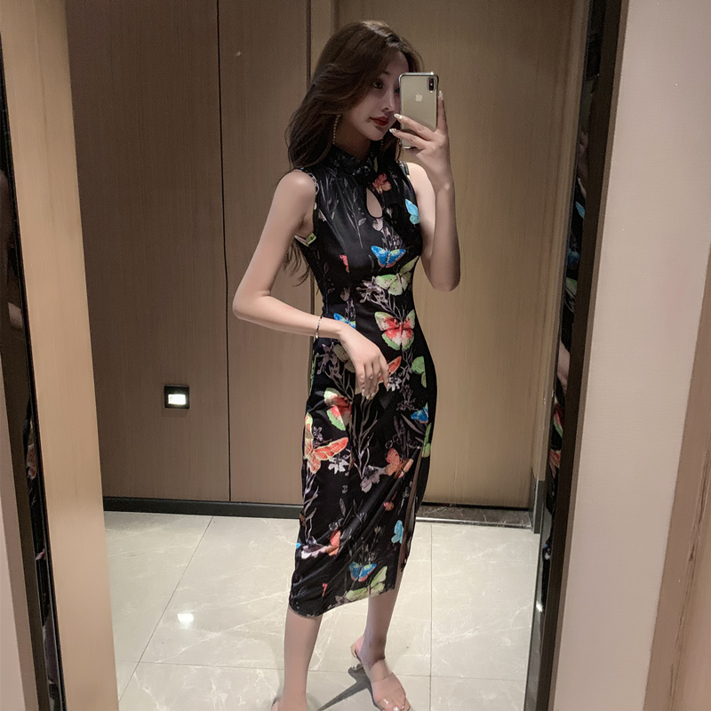 Fashion big flower cheongsam light dress for women