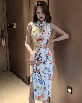 Fashion big flower cheongsam light dress for women