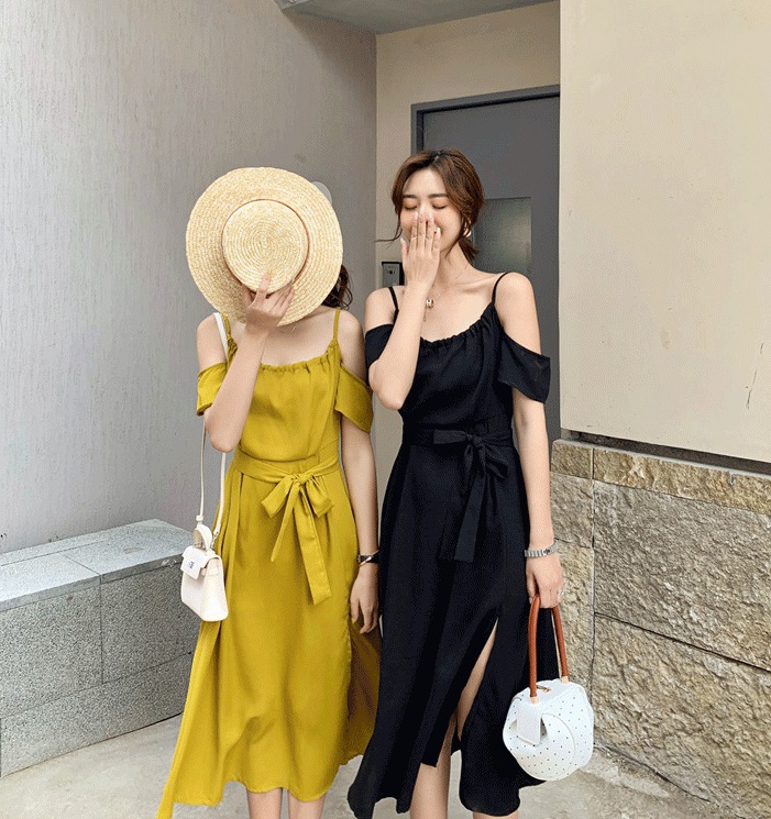 Pure sling split summer halter strapless dress for women